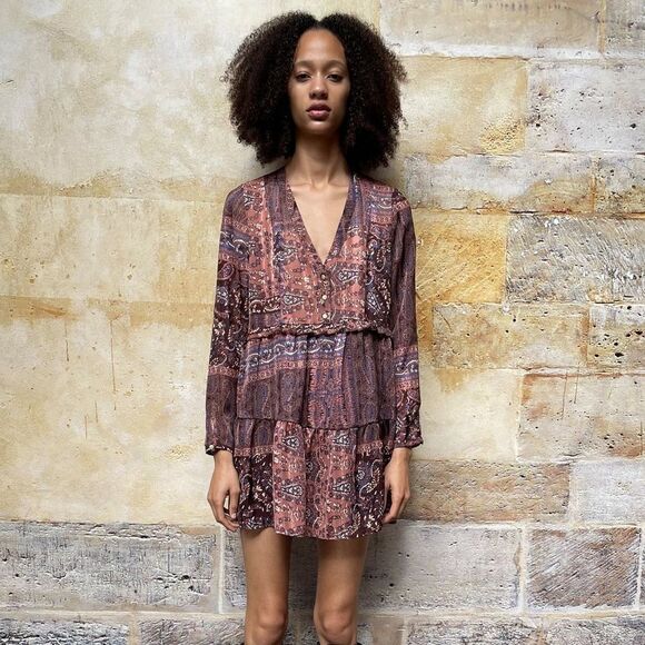 ZARA BOHO PATCHWORK PRINT MINI DRESS - Picture 5 of 12